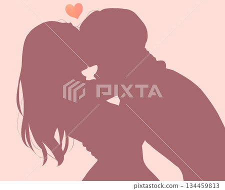 Silhouette of a man and woman hugging and laughing Silhouette of a man and woman hugging and laughing 134459813