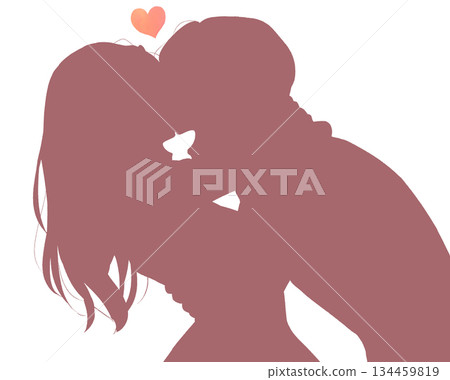 Silhouette of a man and woman hugging and laughing Silhouette of a man and woman hugging and laughing 134459819