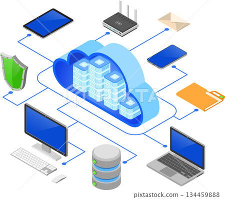 Cloud Computing Technology Isometric 134459888