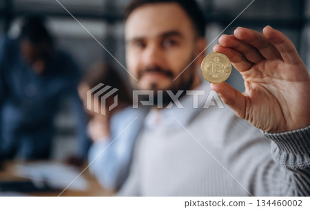 Trading and crypto currency conception. Professional workers are in the modern office together 134460002