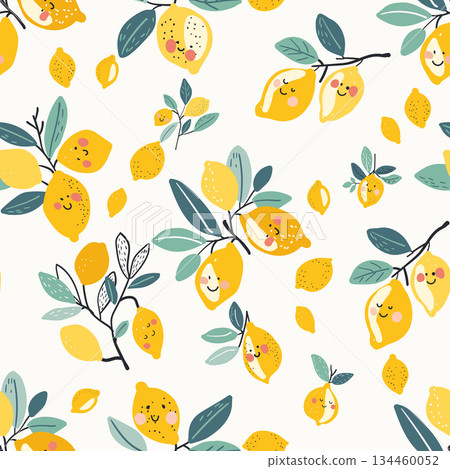 Vibrant yellow lemons, forming citrus inspired seamless pattern for design and print design Vibrant yellow lemons, forming citrus inspired seamless pattern for design and print design 134460052