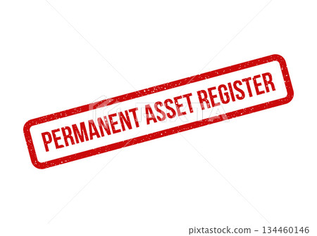 Formal red stamp impression displaying permanent asset register declaration for accurate business records Formal red stamp impression displaying permanent asset register declaration for accurate business records 134460146