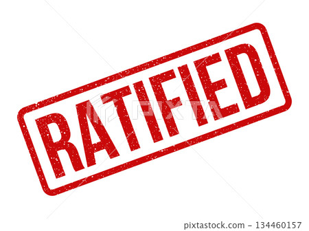 Gritty red rubber stamp impression confirming the formal approval or official endorsement of a document 134460157