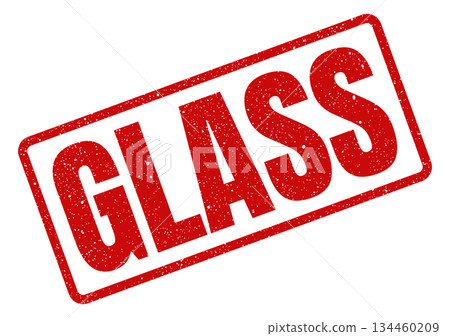 Grunge effect rubber stamp with GLASS boldly printed inside a rectangular outline, indicating material type Grunge effect rubber stamp with GLASS boldly printed inside a rectangular outline, indicating material type 134460209