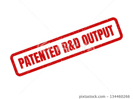 Grunge red rubber stamp illustration with PATENED R&D OUTPUT text for intellectual property from research and development Grunge red rubber stamp illustration with PATENED R&D OUTPUT text for intellectual property from research and development 134460266