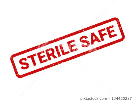 Grunge red rubber stamp with STERILE SAFE text for medical, safety, and hygiene assurance contexts 134460287