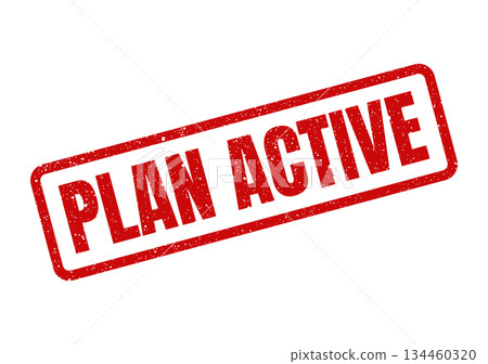 Grunge rubber stamp mark with PLAN ACTIVE text, signifying an ongoing business project status update 134460320