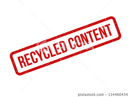 Grunge textured rectangular rubber stamp displaying the words recycled content for indicating sustainable product materials Grunge textured rectangular rubber stamp displaying the words recycled content for indicating sustainable product materials 134460434