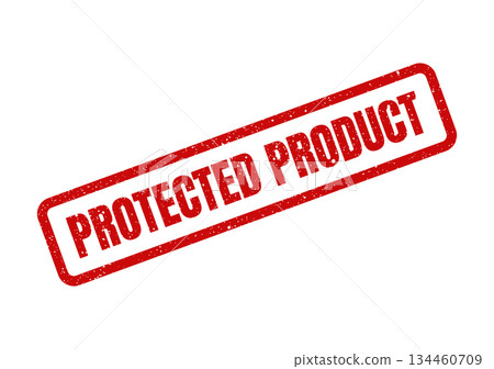 Grunge textured rubber stamp mark featuring the text Protected Product for quality assurance and brand integrity 134460709