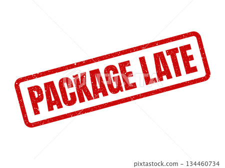 Grunge textured stamp text indicating package late within a rectangular frame for shipment status Grunge textured stamp text indicating package late within a rectangular frame for shipment status 134460734