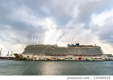 Miami, Florida, USA - November 03, 2024: Cruise ship vacation. Cruise ship in summer vacation. Cruise ship vacation and travel. Luxury liner. Norwegian encore. Ship travel. Norwegian cruise line, NCL Miami, Florida, USA - November 03, 2024: Cruise ship vacation. Cruise ship in summer vacation. Cruise ship vacation and travel. Luxury liner. Norwegian encore. Ship travel. Norwegian cruise line, NCL 134460819