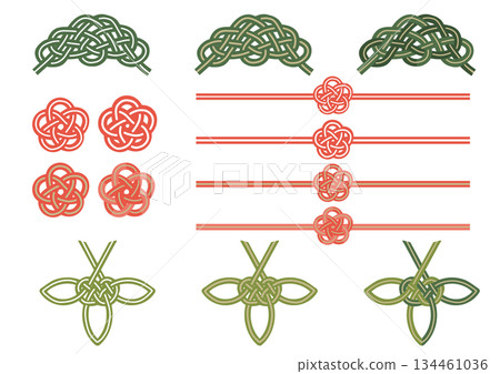 Auspicious Mizuhiki pine, bamboo, and plum knots: A set of hand-drawn illustrations featuring the pine, bamboo, and plum knots Auspicious Mizuhiki pine, bamboo, and plum knots: A set of hand-drawn illustrations featuring the pine, bamboo, and plum knots 134461036