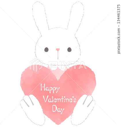 Valentine's Day illustration of a rabbit holding a pink heart Valentine's Day illustration of a rabbit holding a pink heart 134461375