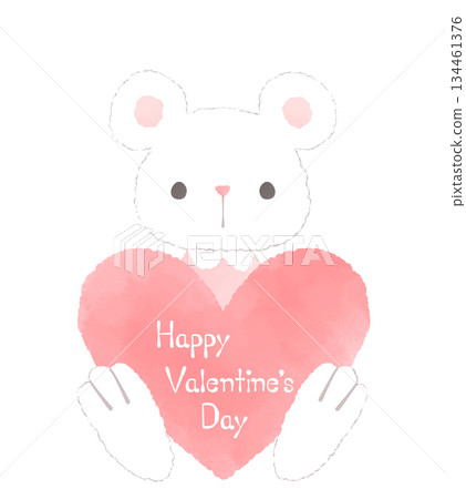 Valentine's Day illustration of a bear holding a pink heart 134461376