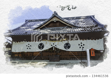 Watercolor style Matsumoto Shrine worship hall Matsumoto City, Nagano Prefecture 134461536