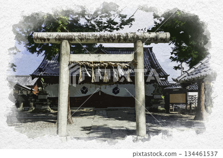 水彩風格的松本神社鳥居，長野縣松本市 134461537