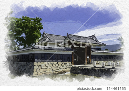 Watercolor style Matsumoto Castle Koraimon Gate Matsumoto City, Nagano Prefecture 134461563