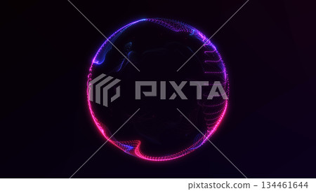 Fractal plasma particle orb with blue, red and purple glow. Complex abstract sphere for sci-fi design, technology concepts and modern digital illustrations. 134461644