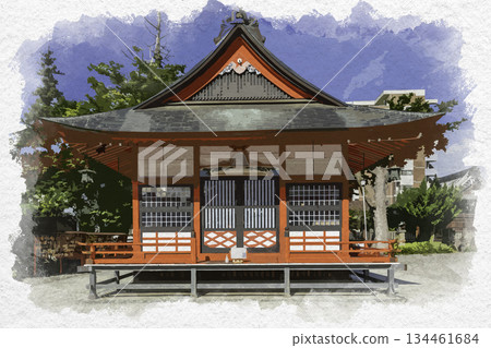 水彩風格,松本市,深石神社,神樂殿,長野縣 水彩風格,松本市,深石神社,神樂殿,長野縣 134461684