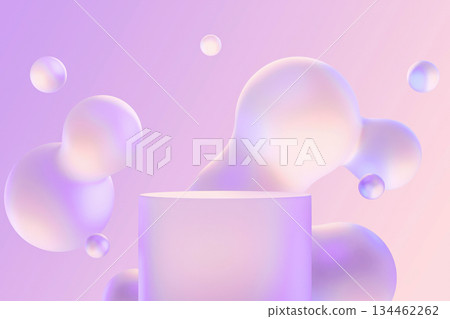 Abstract purple 3D background with floating spheres. 134462262