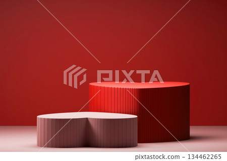 Red heart-shaped 3D podiums on dark background. Red heart-shaped 3D podiums on dark background. 134462265