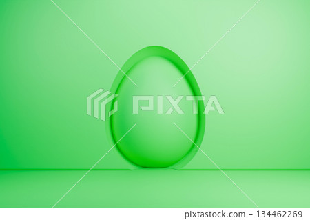 Green 3D Easter egg on minimalist podium background. 134462269