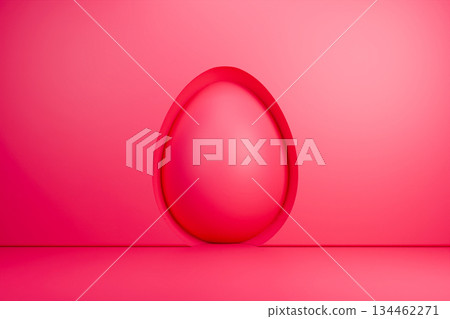 Red 3D Easter egg in a circular wall niche background. 134462271