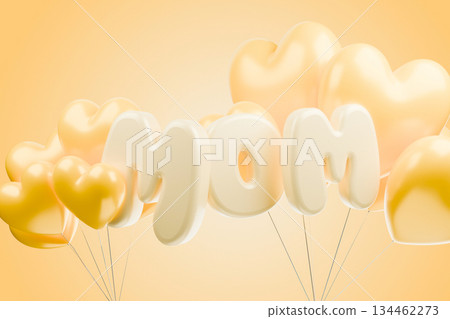 Orange MOM balloons with hearts on orange background. 134462273
