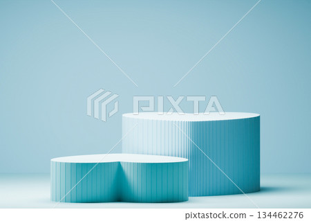 Teal heart-shaped 3D podiums on blue background. 134462276