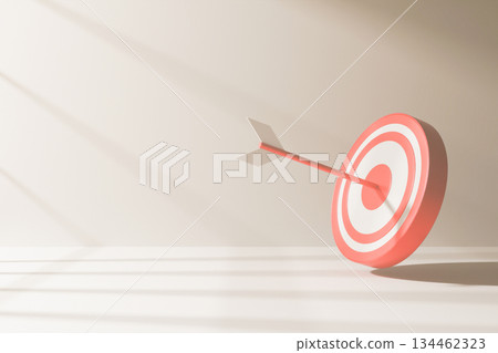 3D target with arrow on podium, business goal concept. 3D target with arrow on podium, business goal concept. 134462323