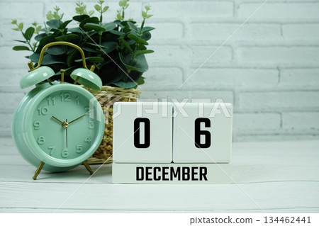 Wooden Calendar Showing the Date of December 6th. Day 6 of December Month Wooden Calendar Showing the Date of December 6th. Day 6 of December Month 134462441