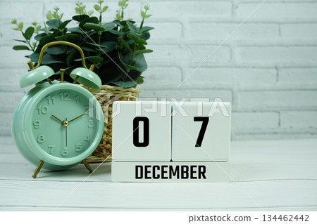 Wooden Calendar Showing the Date of December 07th. Day 07 of December Month 134462442