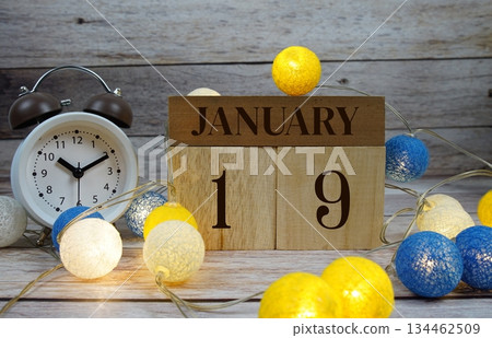 Wooden Calendar Showing the Date of January 19th. Day 19 of January month Wooden Calendar Showing the Date of January 19th. Day 19 of January month 134462509