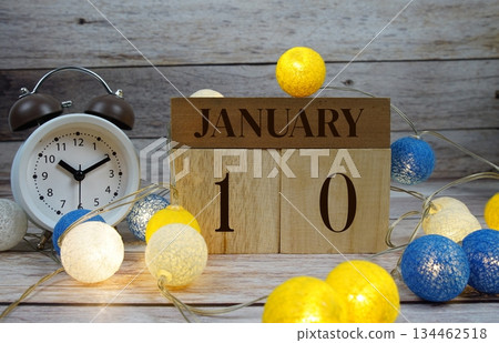 Wooden Calendar Showing the Date of January 10th. Day 10 of January month 134462518