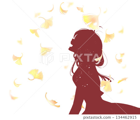 Laughing woman autumn ginkgo silhouette Laughing woman autumn ginkgo silhouette 134462915