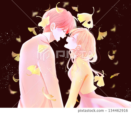 Men and women laughing facing each other Autumn Ginkgo 134462916