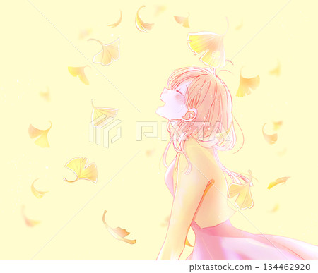 Laughing woman, autumn, ginkgo 134462920