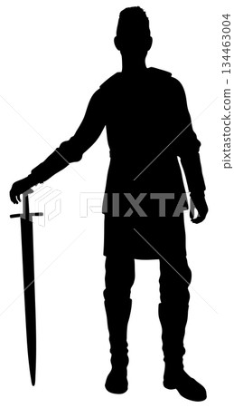 Silhouette of Warrior Holding Sword in Hand 134463004