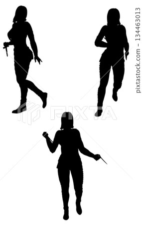 Silhouette of Woman Holding Knife Weapon 134463013