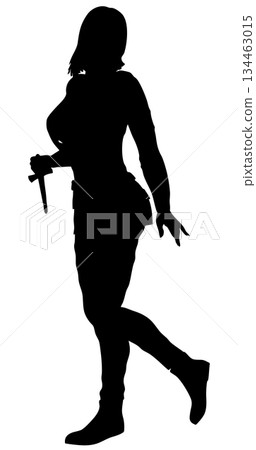 Silhouette of Woman Holding Knife Weapon 134463015