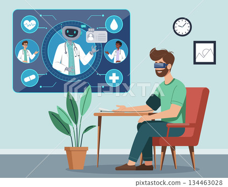 Young Man Using VR Telemedicine 134463028