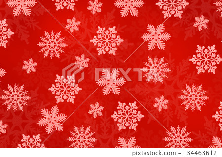 Christmas red background of pink snowflakes flying in the air. Holiday card for New Year and Christmas with space for greetings, labels and your design. Christmas red background of pink snowflakes flying in the air. Holiday card for New Year and Christmas with space for greetings, labels and your design. 134463612