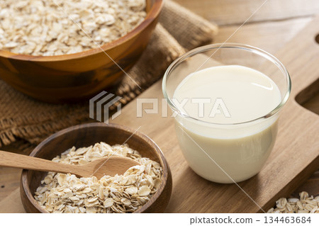 Healthy drink with oat milk and cereals Healthy drink with oat milk and cereals 134463684