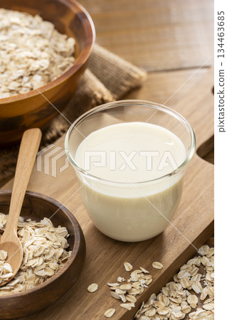 Natural plant-based milk made from oats Natural plant-based milk made from oats 134463685