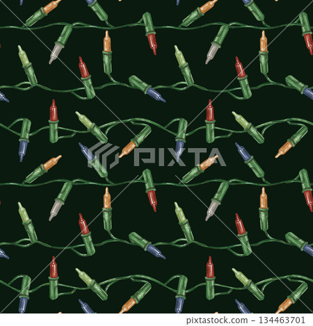 Seamless colorful pattern Garland of light bulbs New Year Christmas tree Holidays 134463701