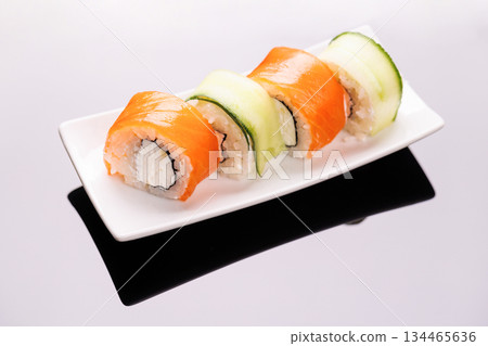 Sushi maki beautifully arranged on plate Sushi maki beautifully arranged on plate 134465636