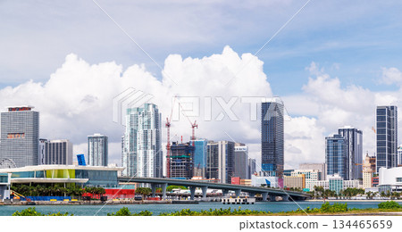 Modern skyline of Miami with towering skyscrapers, tropical vibe, and waterfront views Modern skyline of Miami with towering skyscrapers, tropical vibe, and waterfront views 134465659
