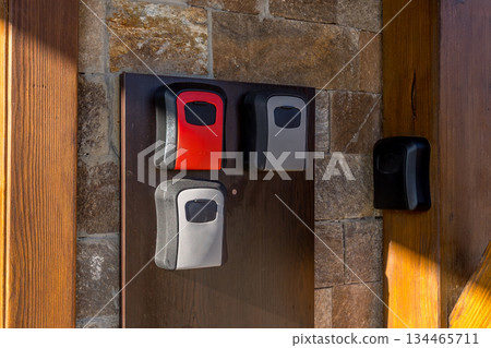 Outdoor Safe Key Box on entrance door 134465711