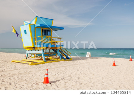 Colorful lifeguard tower on Miami Beach 134465814