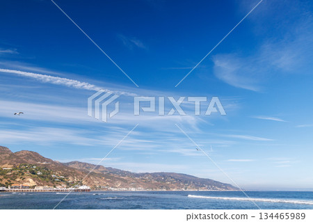 Ocean coast in Malibu on a beautiful summer day with scenic blue sky 134465989